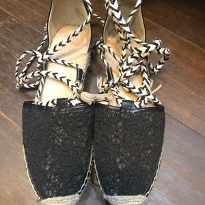 Lace and leather lace up espadrilles